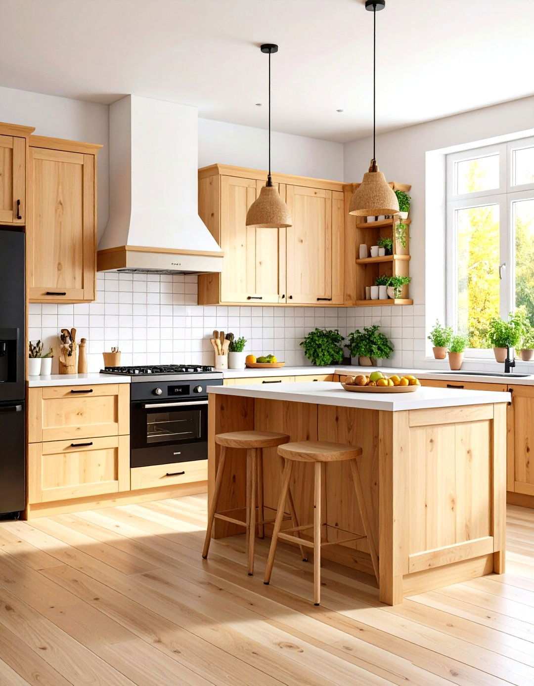 Scandinavian Light Wood Kitchen - 24 Small Kitchen with Black Appliances Ideas