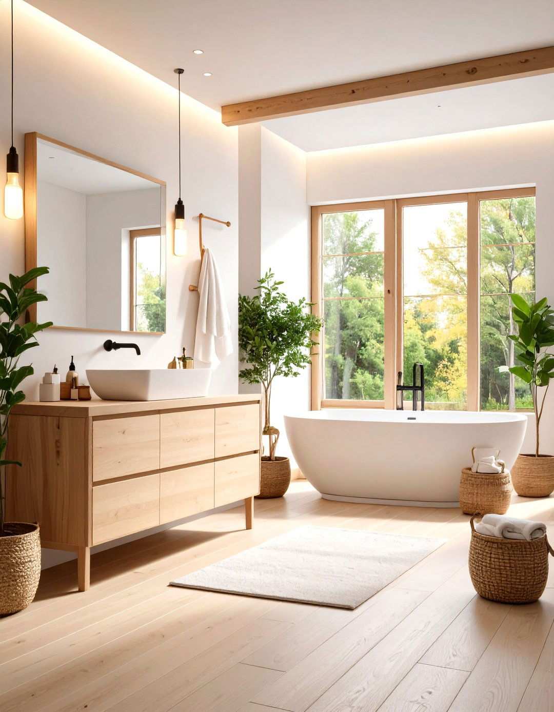 Scandinavian Light Wood Windowless Bathroom with Hygge Elements - 24 Windowless Bathroom Ideas