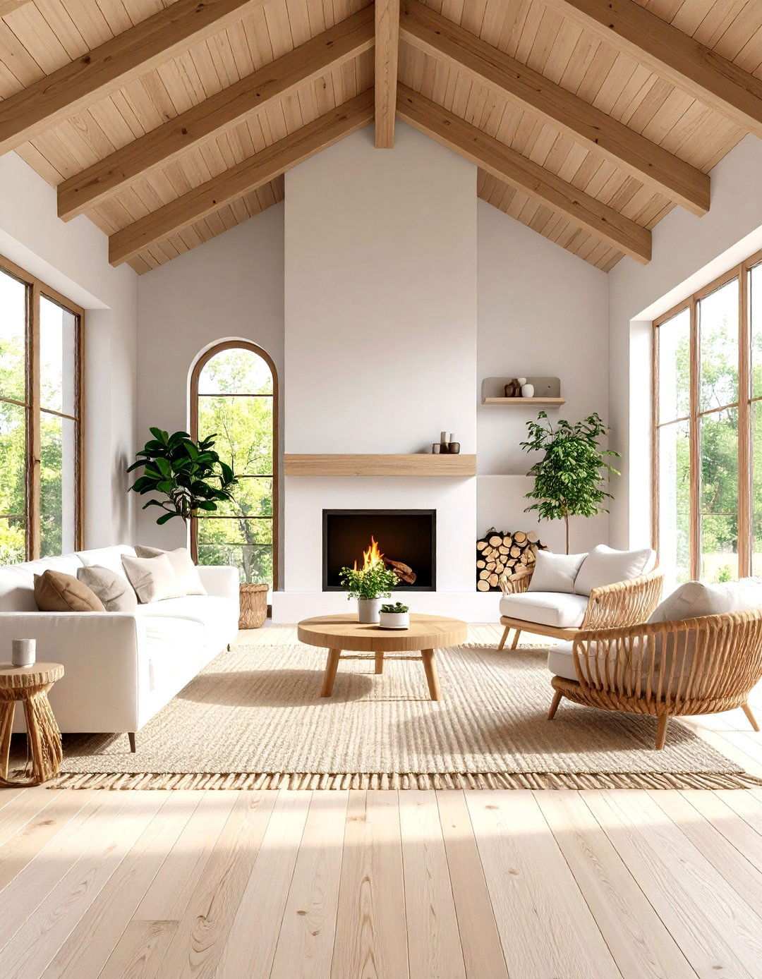 Scandinavian Minimalist Fireplace With Clean Ceiling Lines - 24 Rooms With Fireplaces With Vaulted Ceilings Features