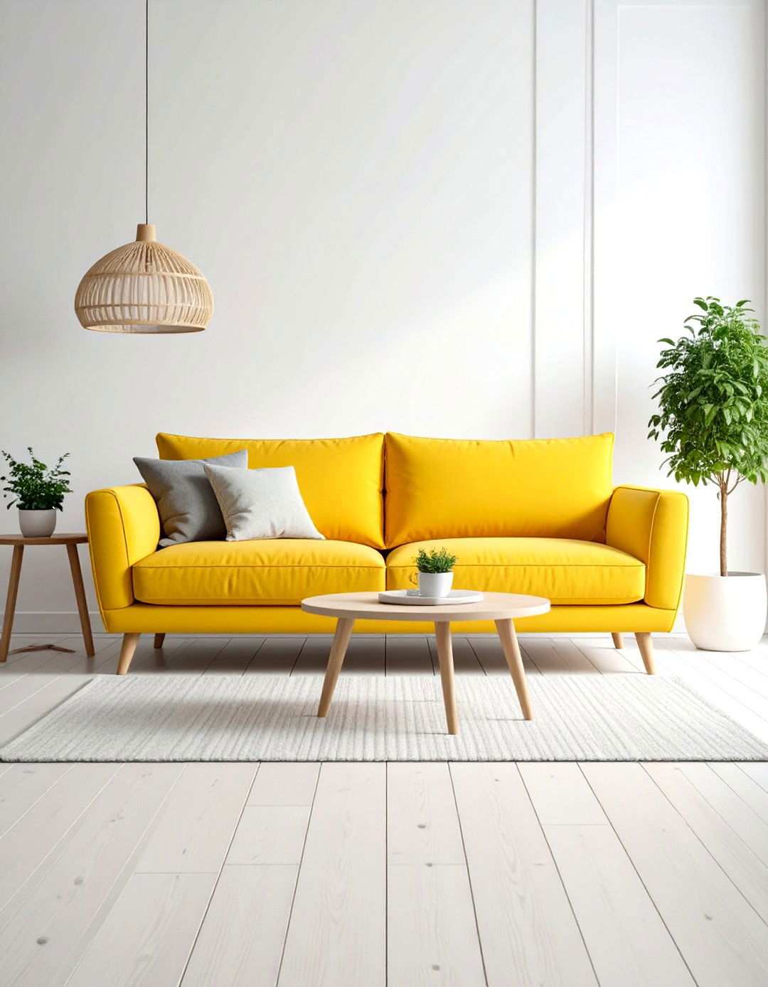 Scandinavian Minimalist Lemon Yellow Sofa Design - 24 Yellow Couch Living Room Ideas
