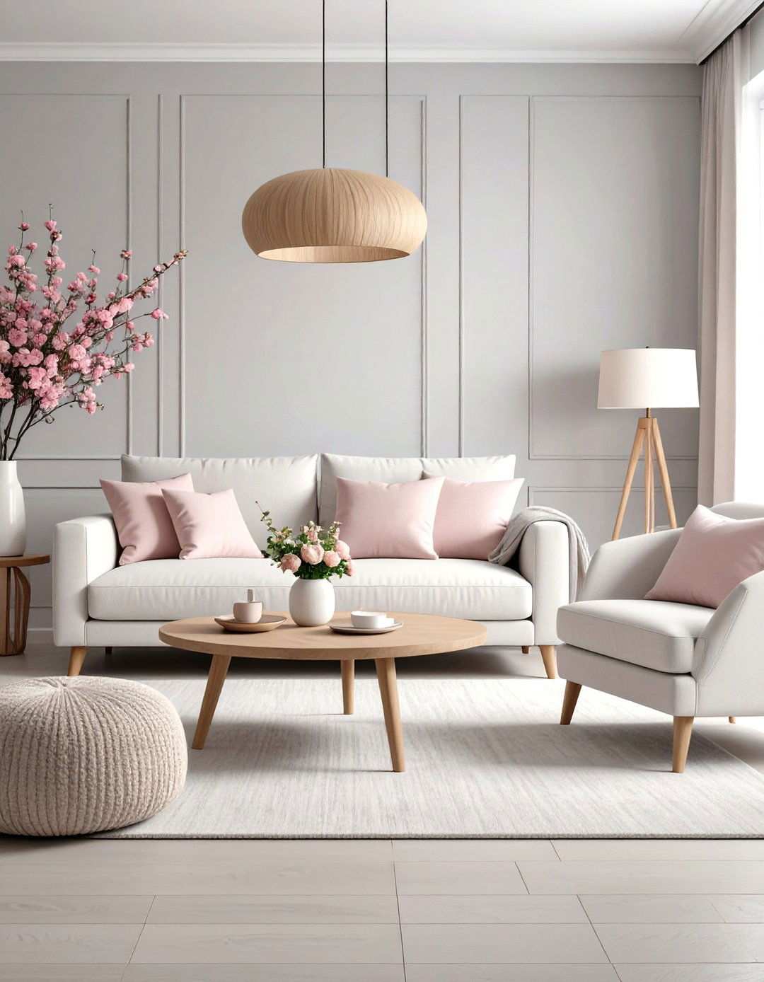Scandinavian Minimalist Pink and Grey Living Room - 24 Pink and Grey Living Room Ideas