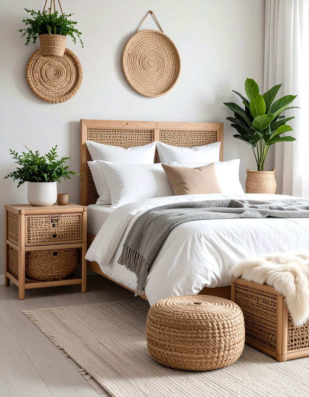 Scandinavian Minimalist Rattan Nightstands - 24 rattan bedroom furniture ideas