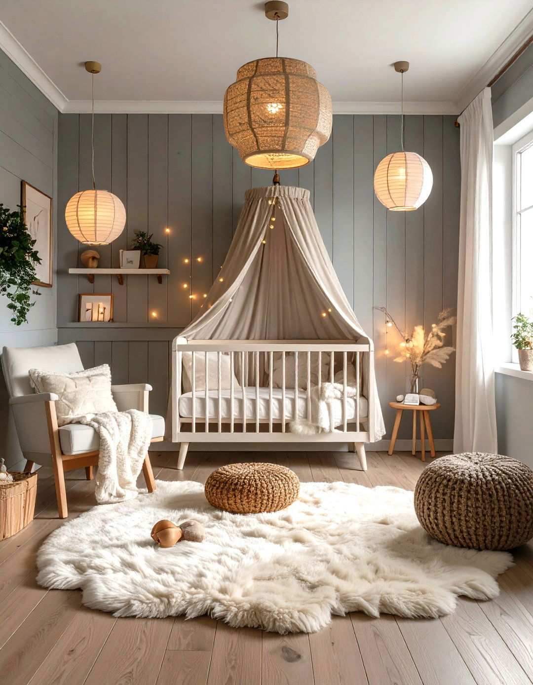Scandinavian Nursery with Light Gray Shiplap Crib Wall - 24 shiplap accent wall ideas