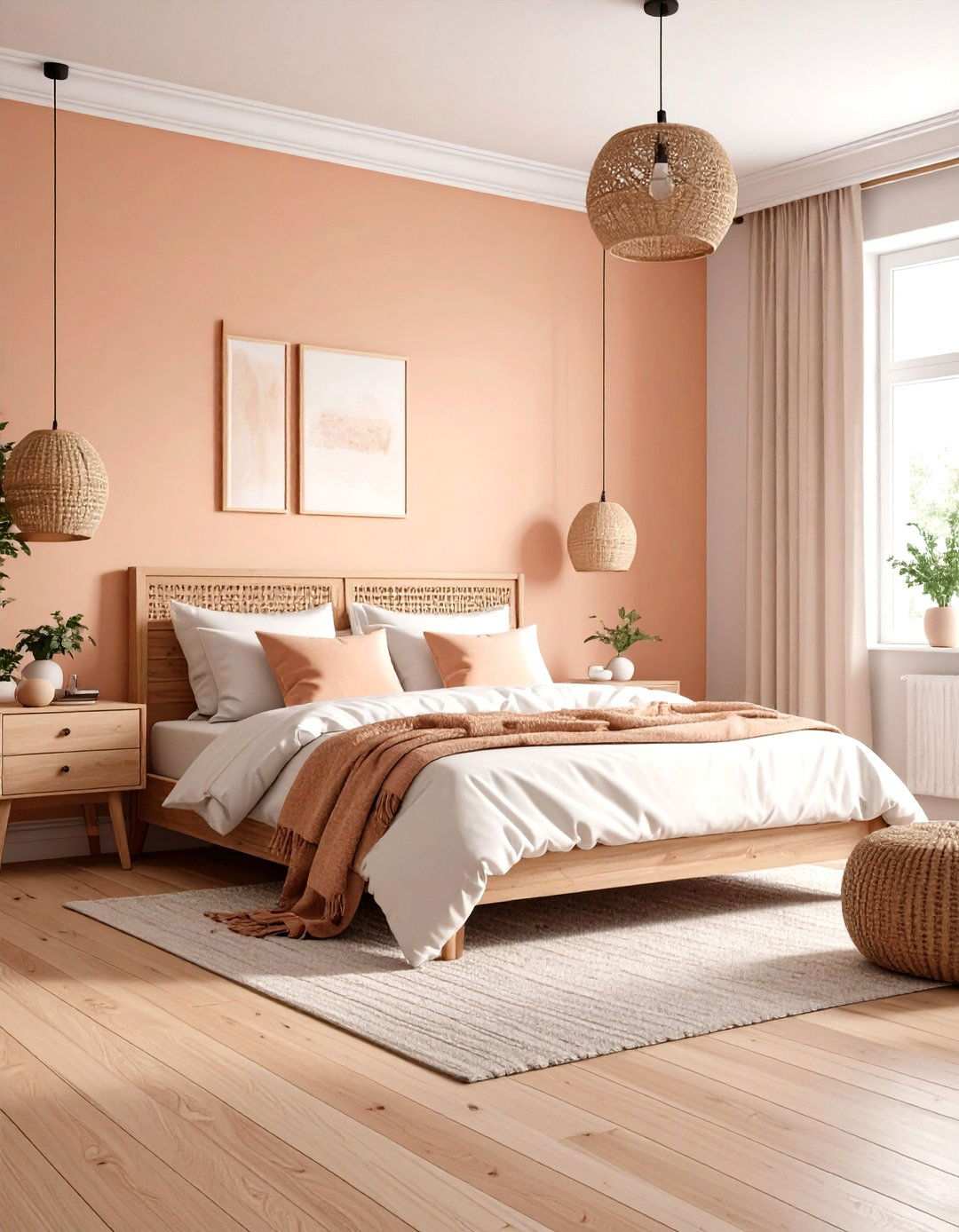 Scandinavian Peach and Natural Wood Bedroom - 24 Peach Bedroom Ideas