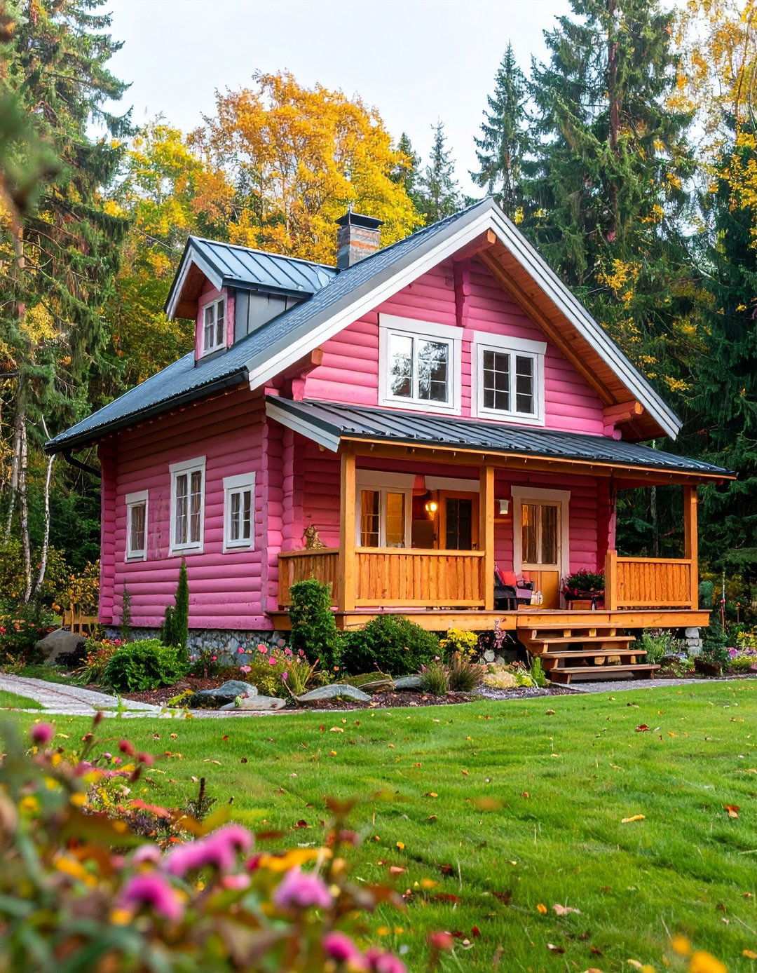 Scandinavian Pink Log Home Serenity - 24 Pink House Exterior Ideas
