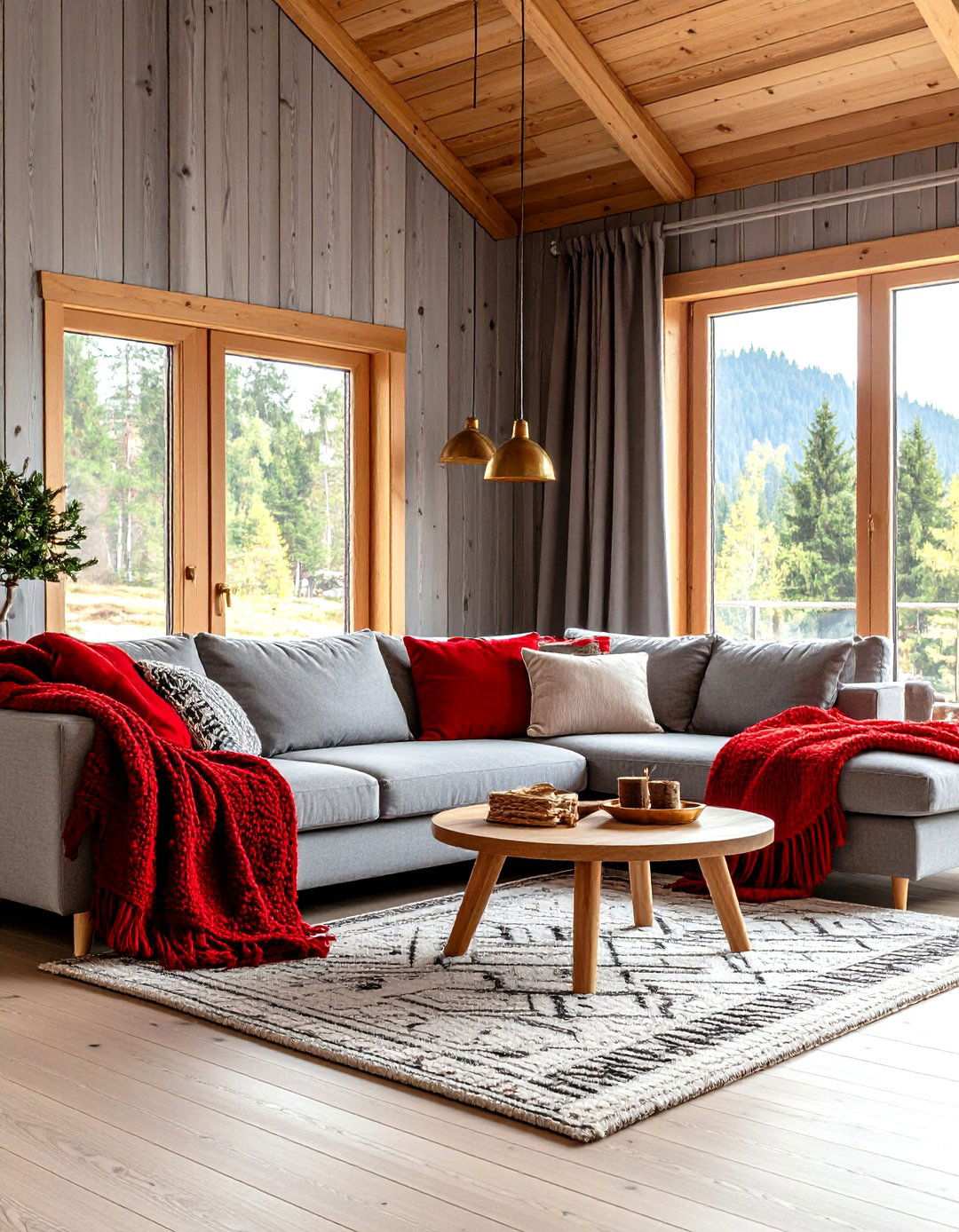 Scandinavian Red Cabin and Weathered Grey Retreat - 24 Red and Grey Living Room Ideas