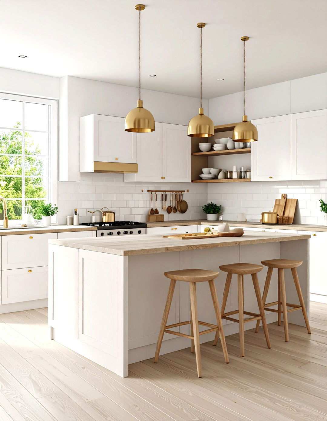 Scandinavian Style White Kitchen With Light Grey Island - 24 White Kitchen Cabinets With Grey Island Ideas