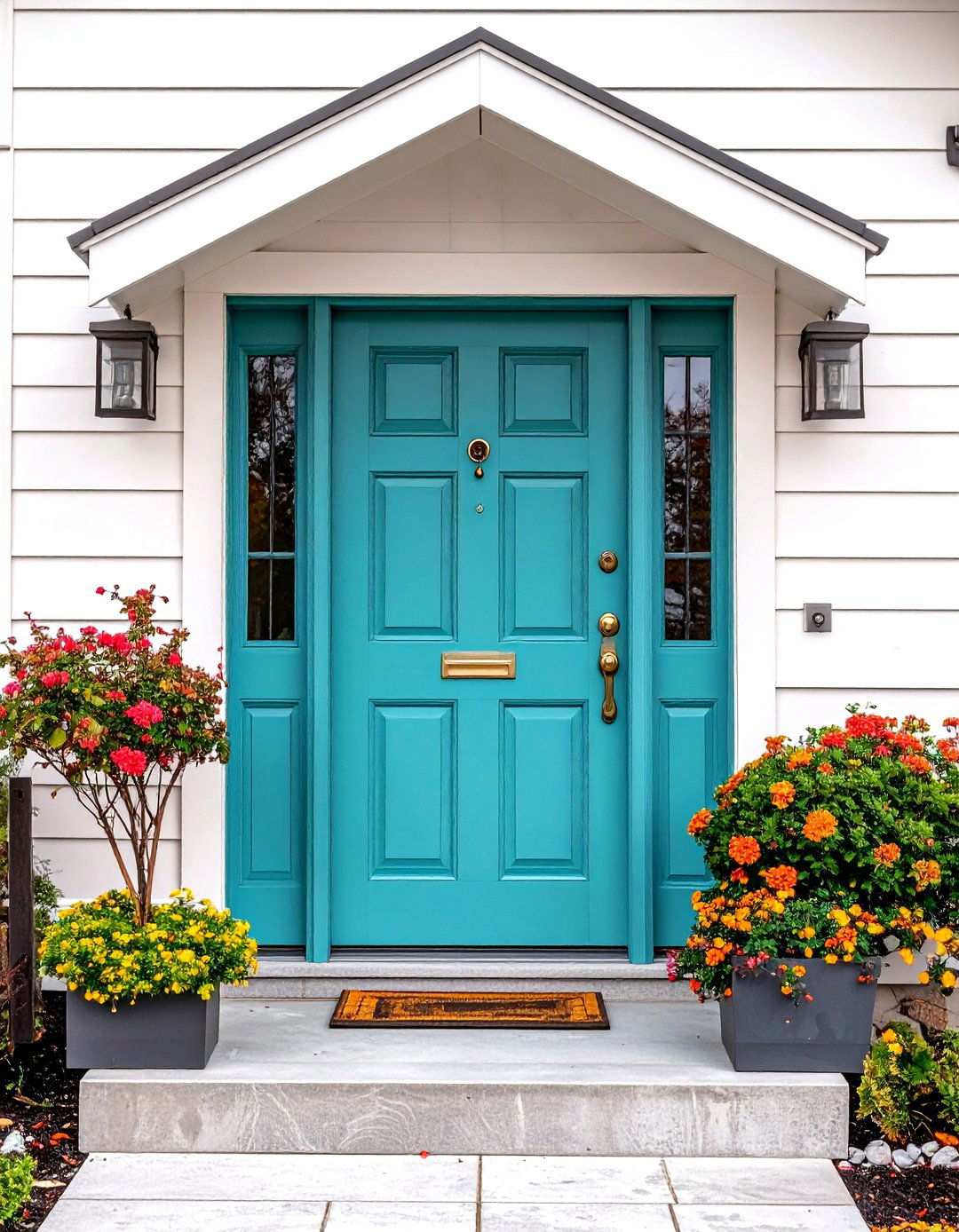Scandinavian Turquoise Door with Light Wood Elements - 24 Turquoise Front Door Ideas