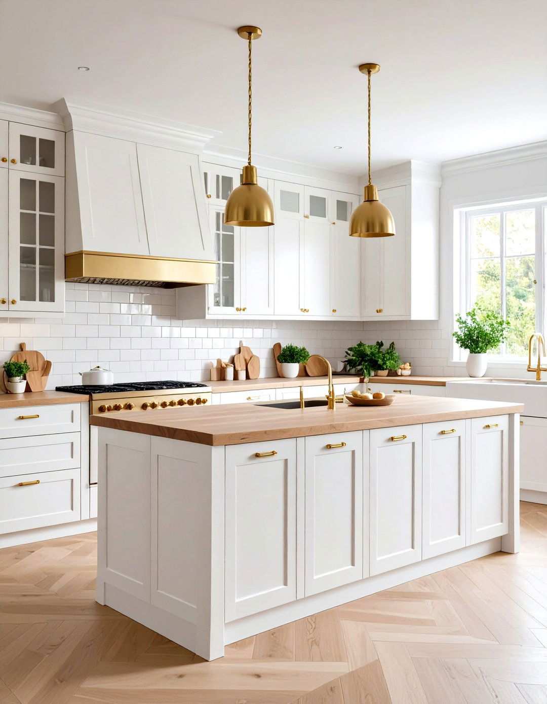 Scandinavian White Cabinets with Brushed Brass Hardware - 24 White Kitchen Cabinets With Gold Hardwar