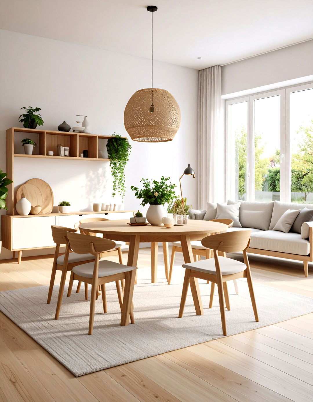 Scandinavian White Oak TV Unit with Round Dining Table - 24 Small Living Room Ideas With Tv and Dining Table