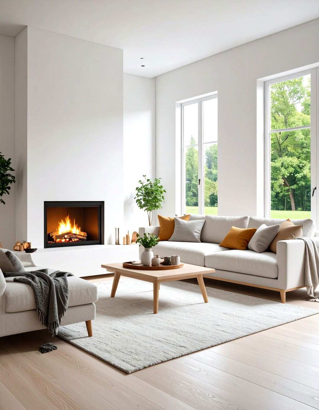 Scandinavian White Stone Corner Design - 24 White Stone Fireplace Ideas