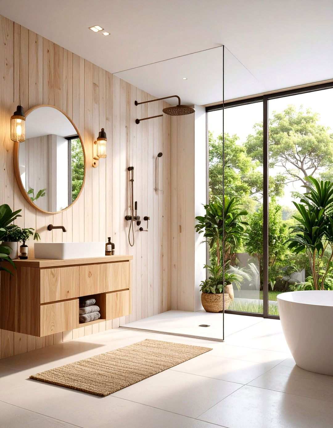 Scandinavian White Wood Plank Walls - 24 Small Bathroom Walk in Shower Ideas