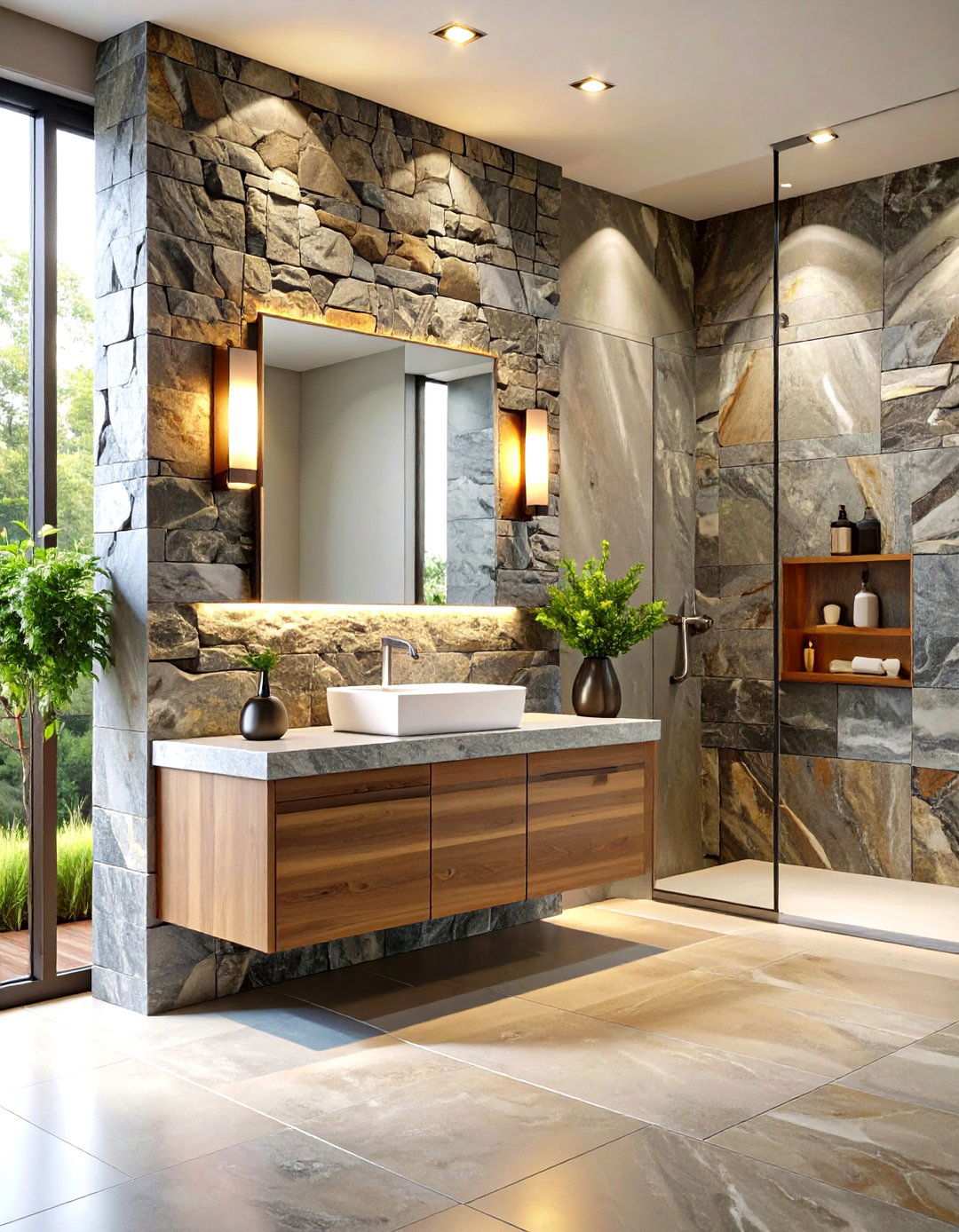 Schist Stone Wall Textures - 24 Stone Bathroom Ideas