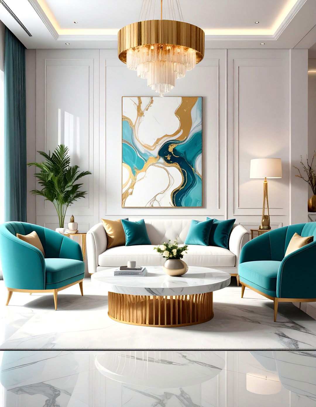 Sculptural Marble Artistic Features - 24 Marble Floor Living Room Ideas