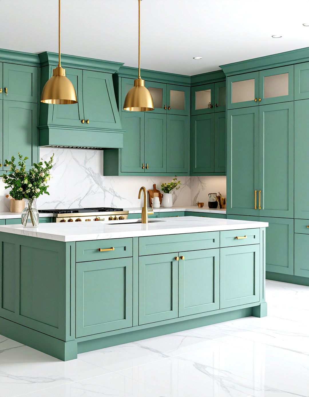 Seafoam Green Shaker Cabinets with White Countertops - 24 Seafoam Green Kitchen Ideas