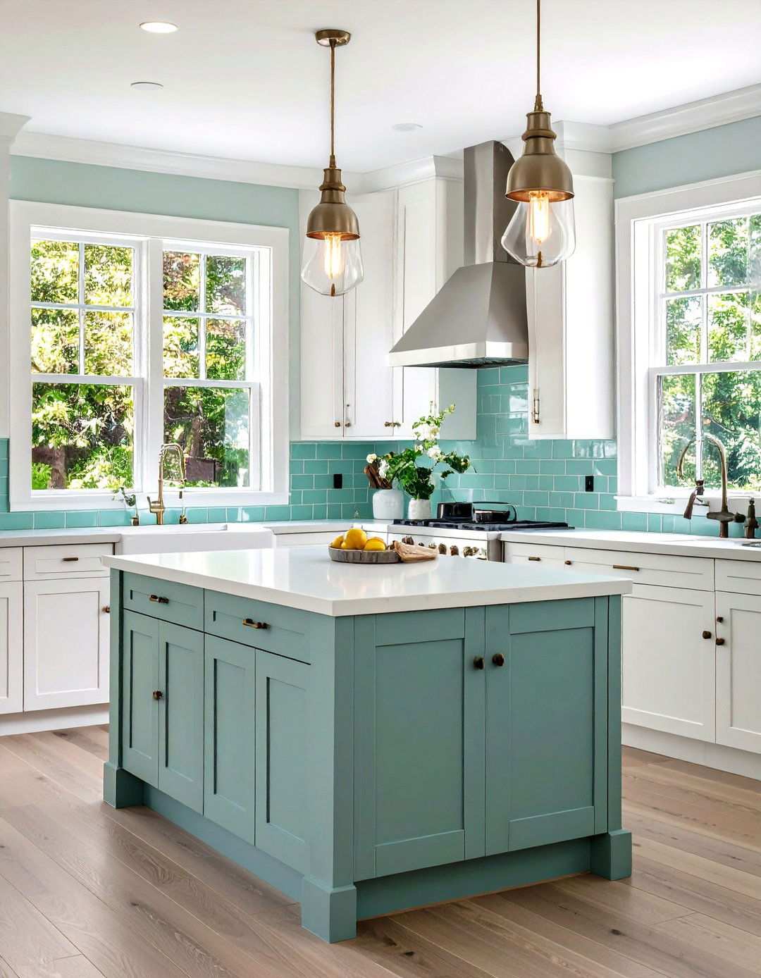 Seafoam Green Subway Tile Backsplash Feature - 24 Seafoam Green Kitchen Ideas