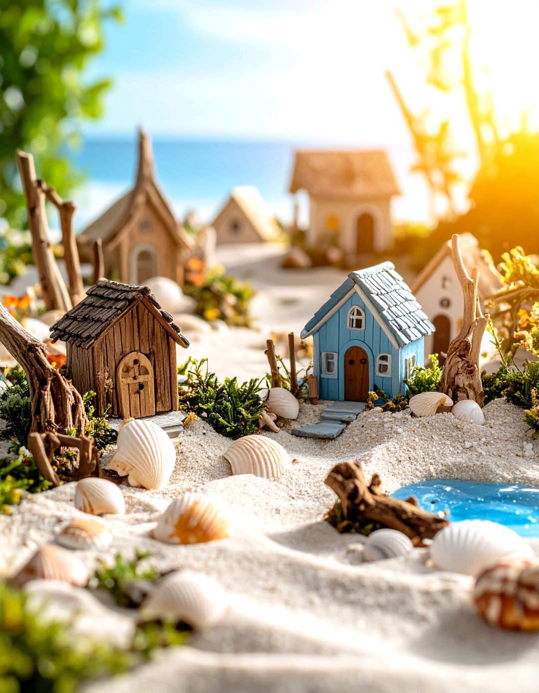 Seaside Coastal Fairy Resort with Beach Cottages - 24 Large Fairy Garden Ideas