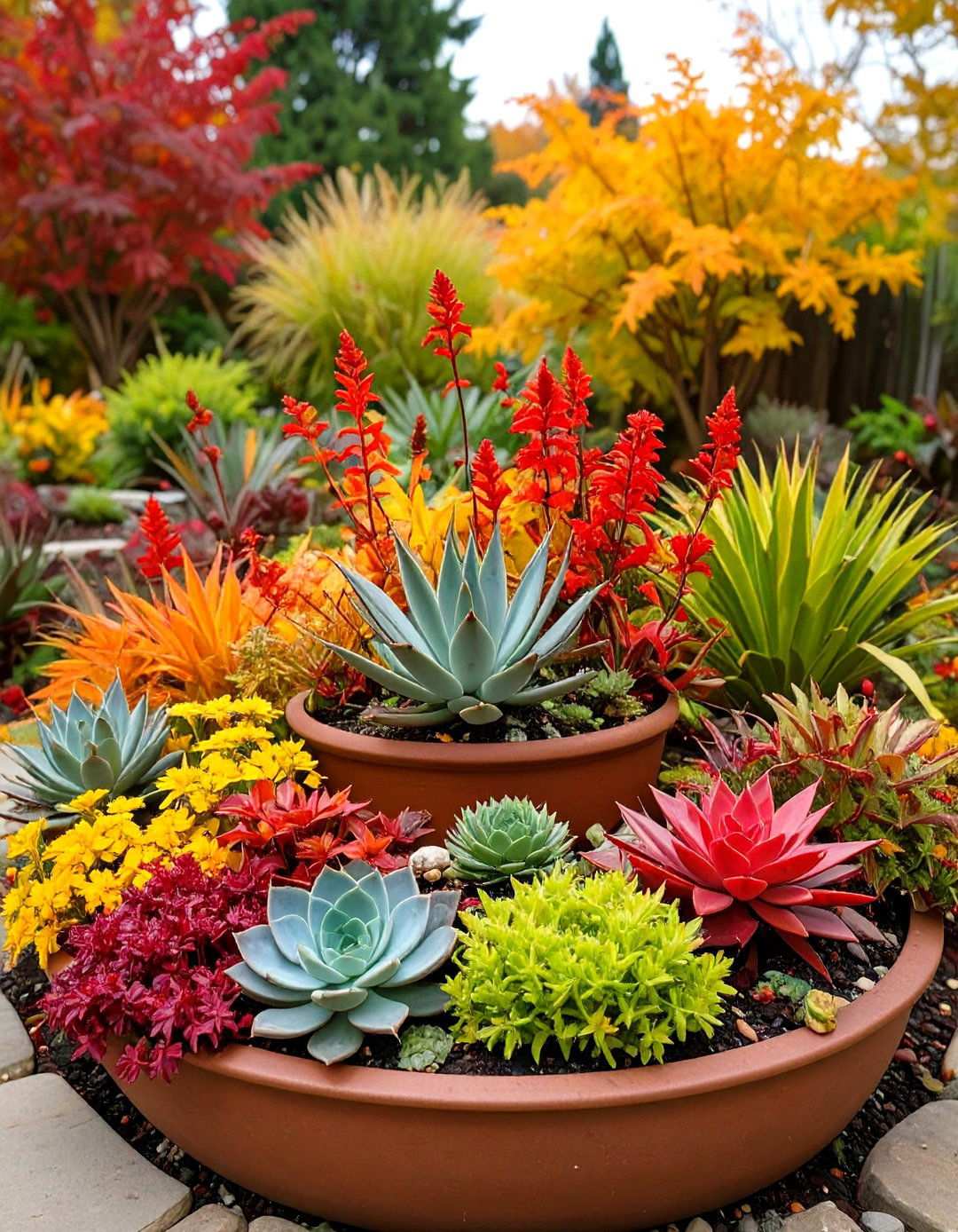 Seasonal Color Themed Arrangements - 24 Outdoor Succulent Container Ideas