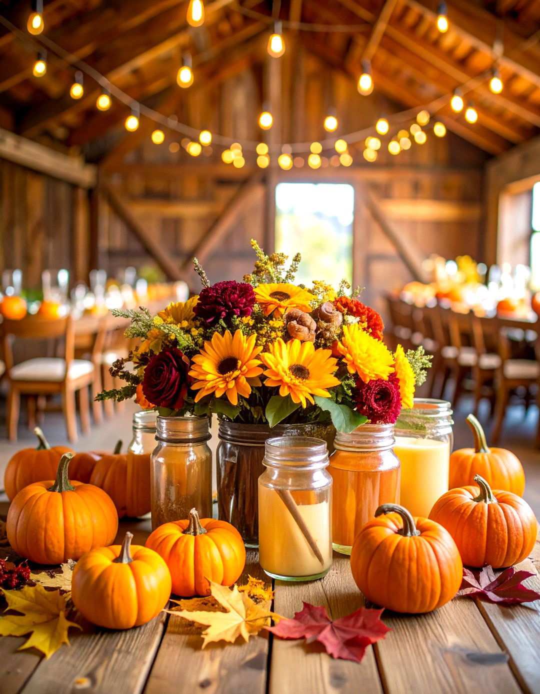 Seasonal Fall Mason Jar Centerpieces - 24 Mason Jar Wedding Centerpieces