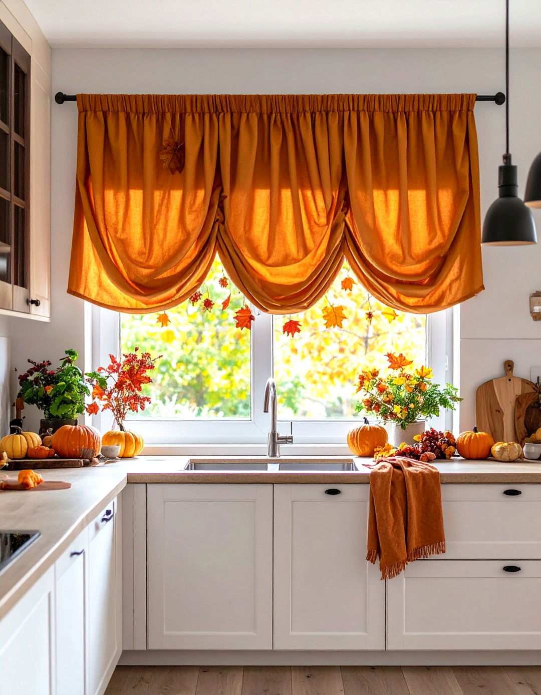 Seasonal Kitchen Valance with Changeable Elements - 24 Kitchen Valance Ideas