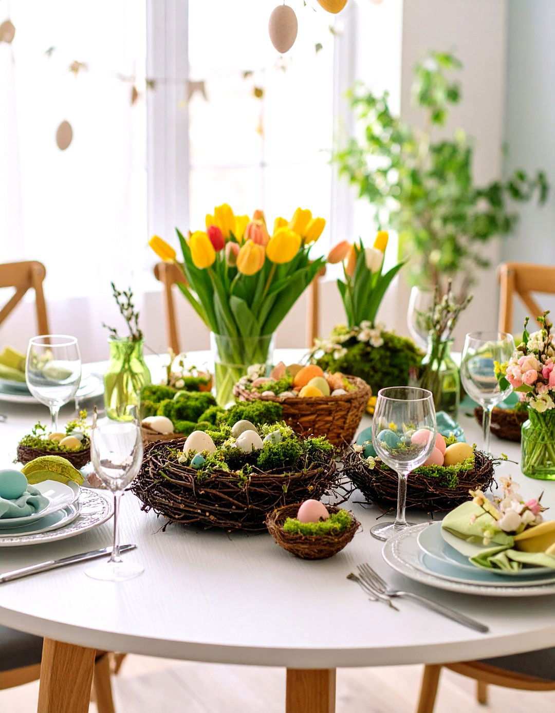 Seasonal Spring Garden Theme with Fresh Greenery - 24 Round Table Decor Ideas