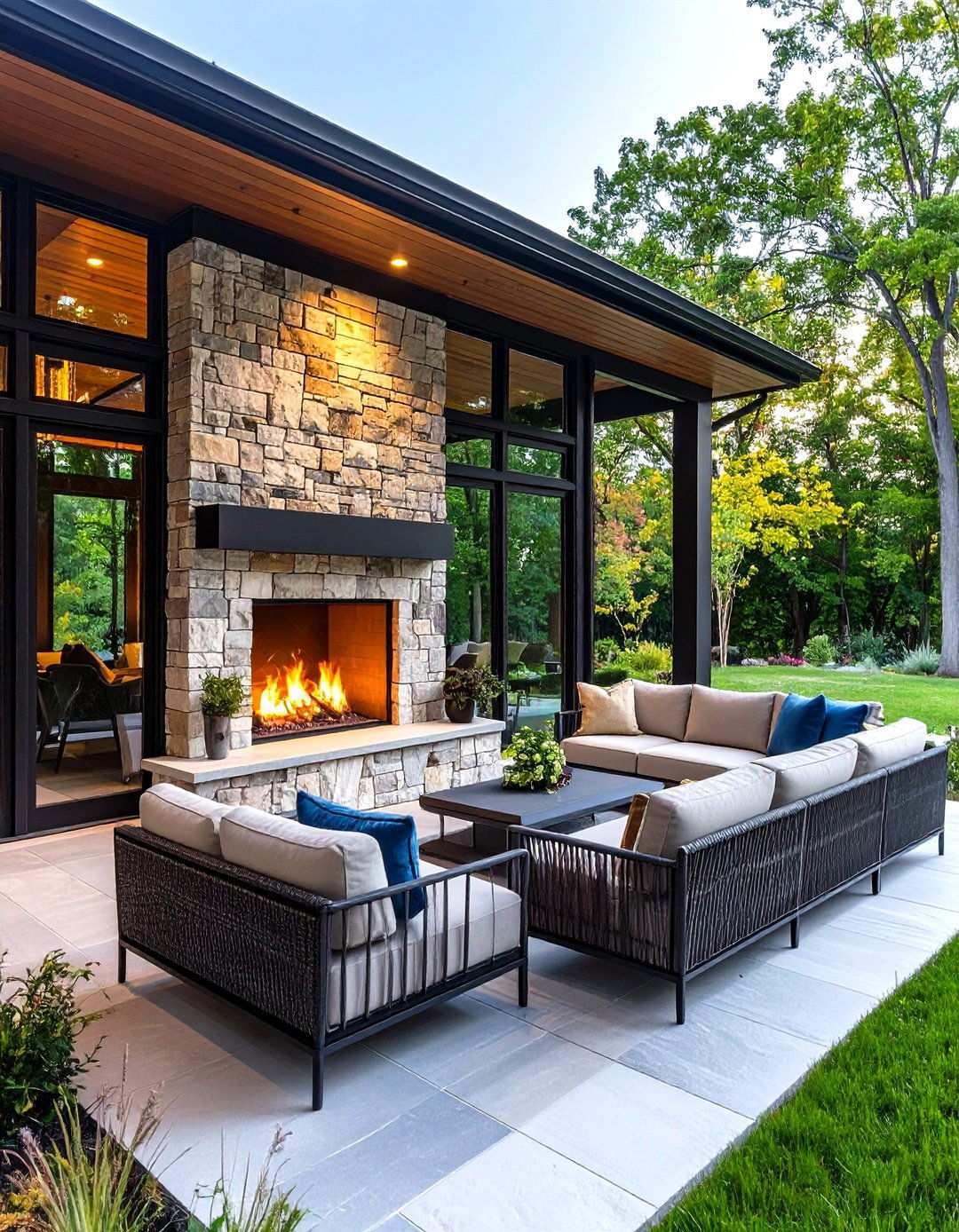 See Through Double Sided Fireplace - 24 Screened-in Porch With Fireplace Ideas