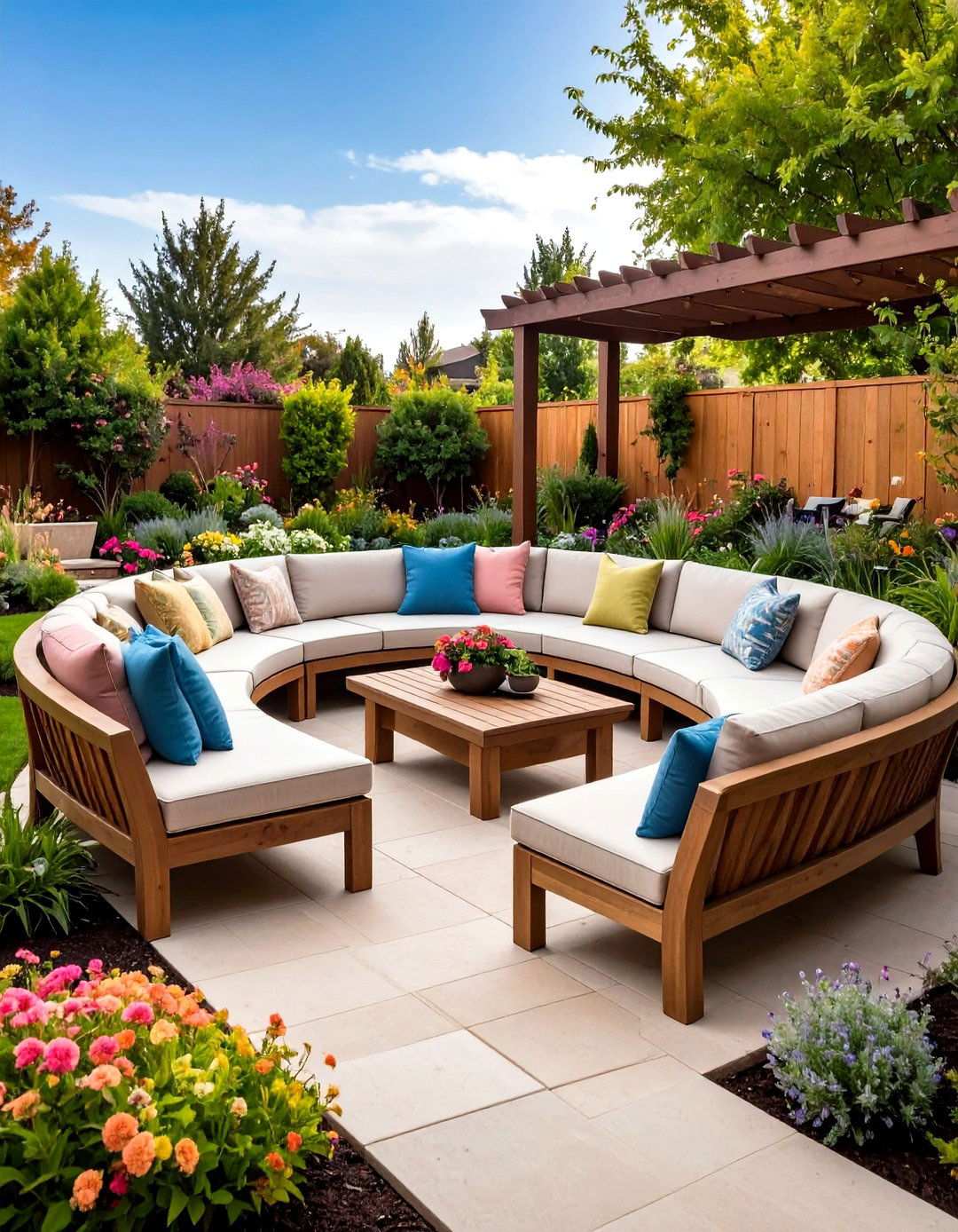 Semi Circle Patio with Built in Bench Seating - 24 Semi Circle Patio Ideas and Inspiration