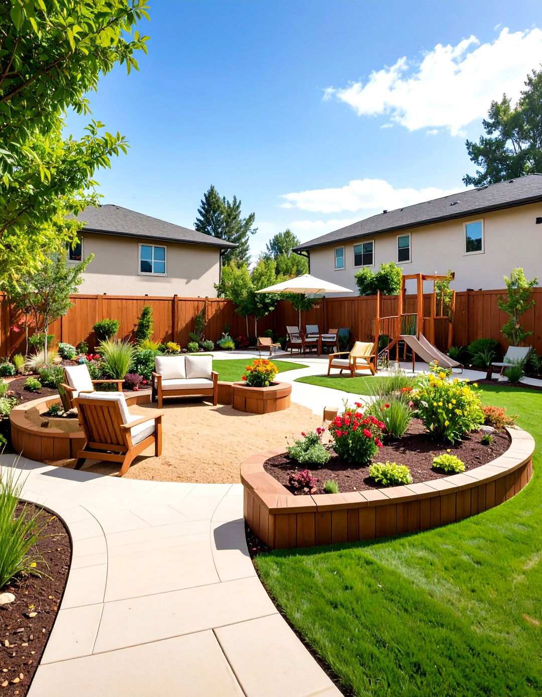 Semi Circle Patio with Childrens Play Area Integration - 24 Semi Circle Patio Ideas and Inspiration