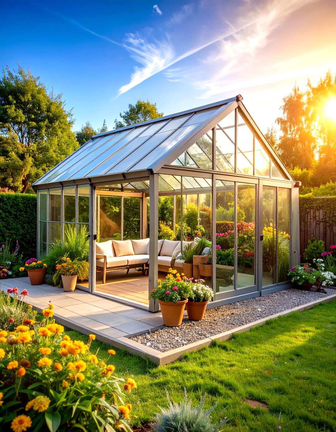 Semi Circle Patio with Greenhouse Corner Integration - 24 Semi Circle Patio Ideas and Inspiration