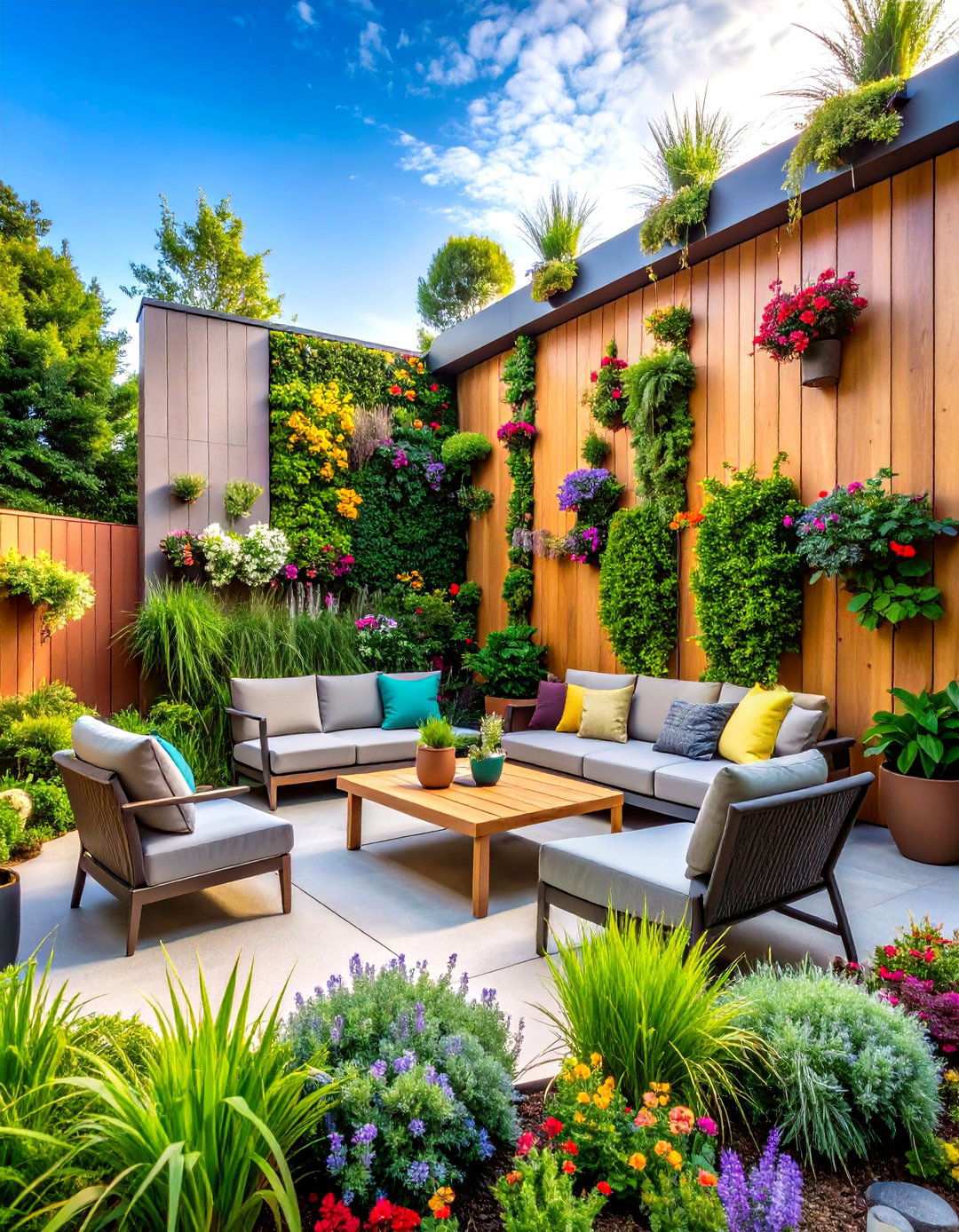 Semi Circle Patio with Vertical Garden Wall - 24 Semi Circle Patio Ideas and Inspiration