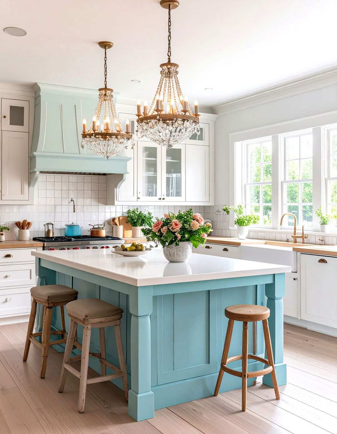 Shabby Chic Duck Egg Blue Island - 24 White Kitchen Cabinets With Blue Island