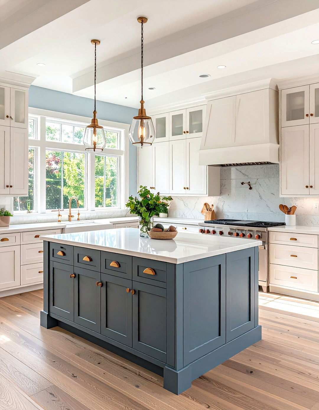 Shaker Inspired White Kitchen With Storm Grey Island - 24 White Kitchen Cabinets With Grey Island Ideas