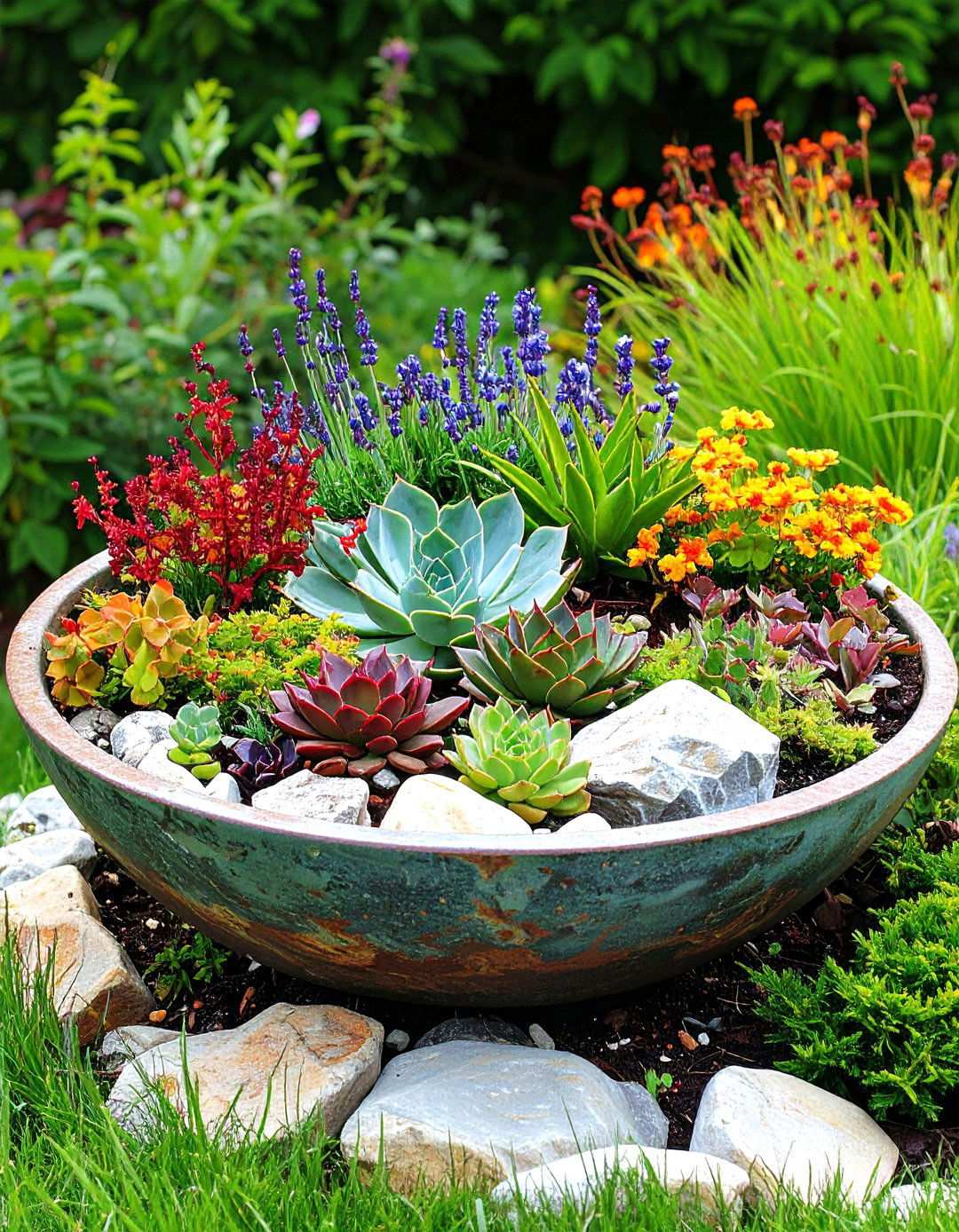 Shallow Bowl Rock Gardens - 24 Outdoor Succulent Container Ideas