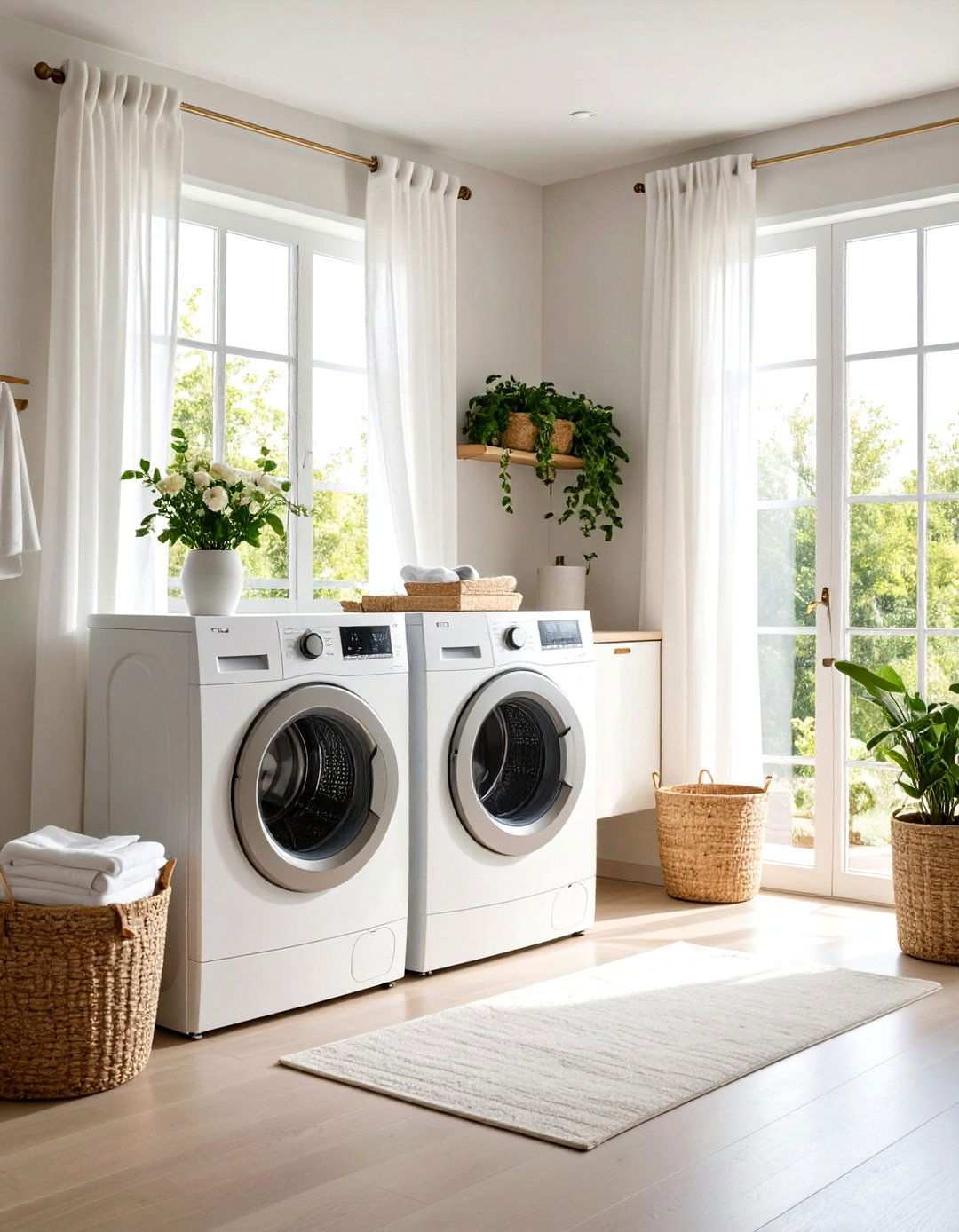 Sheer White Panels with Embroidered Botanical Details - 24 Laundry Room Curtain Ideas