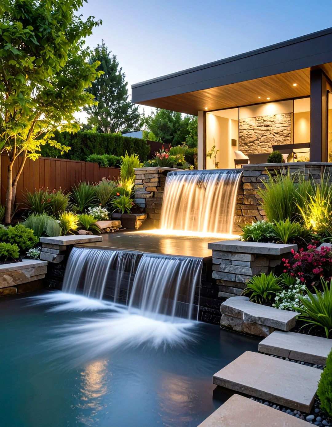 Sheet Stone Waterfall Effect - 24 Pondless Waterfall Ideas