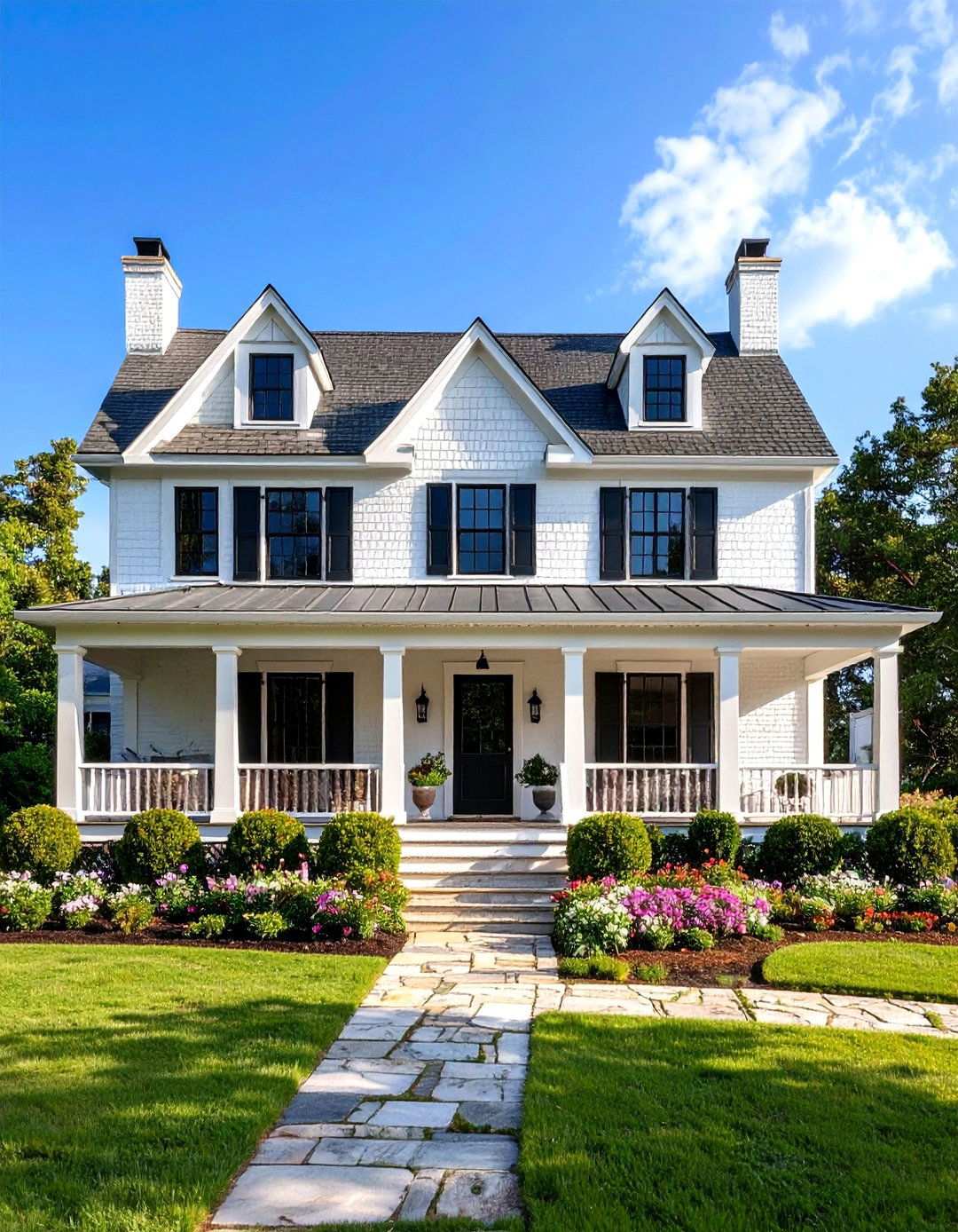 Shingle Style Brick Hybrid - 24 White Brick House With Black Trim