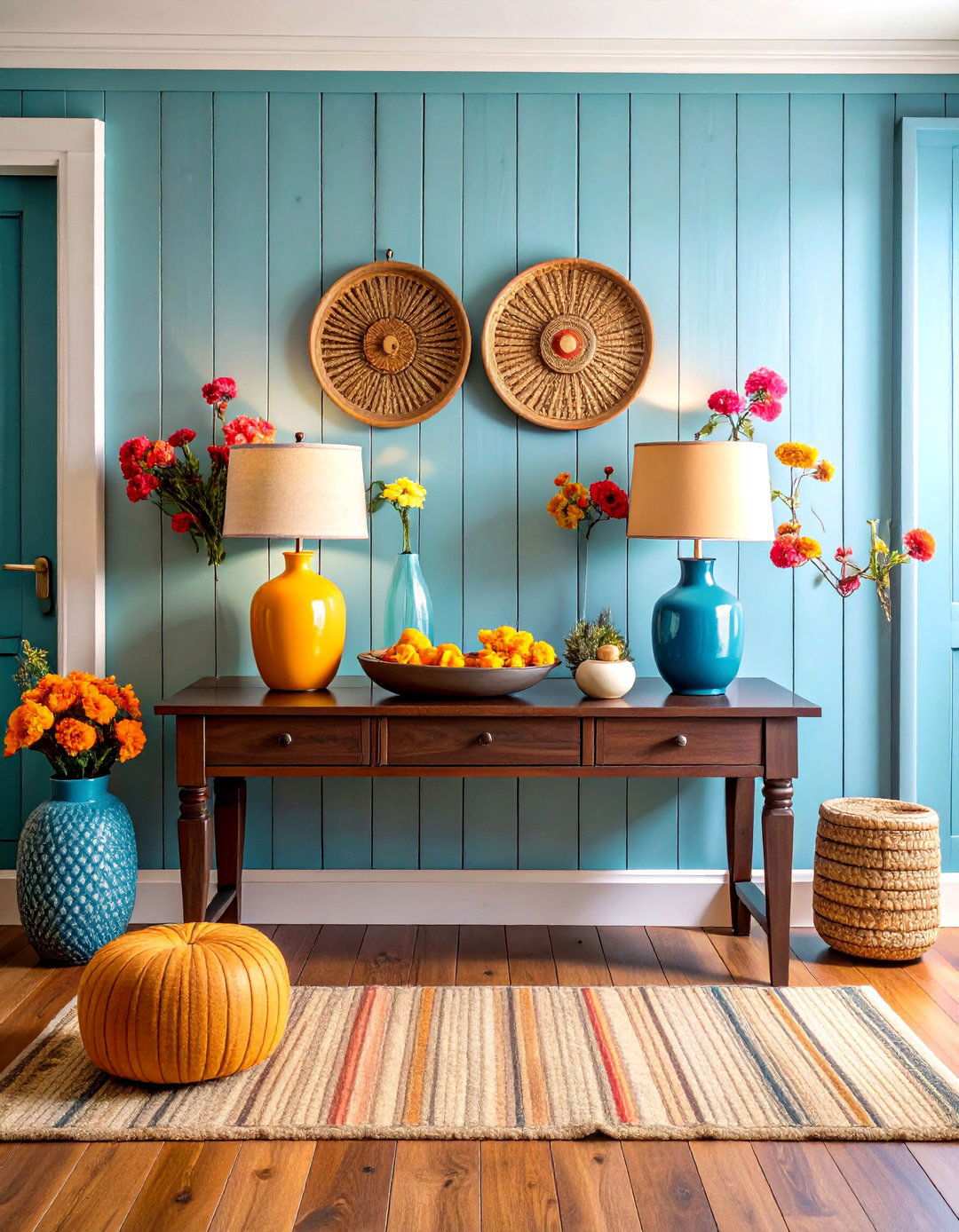 Shiplap Accent Wall Behind Console Table - 24 Shiplap Wall Entryway Ideas