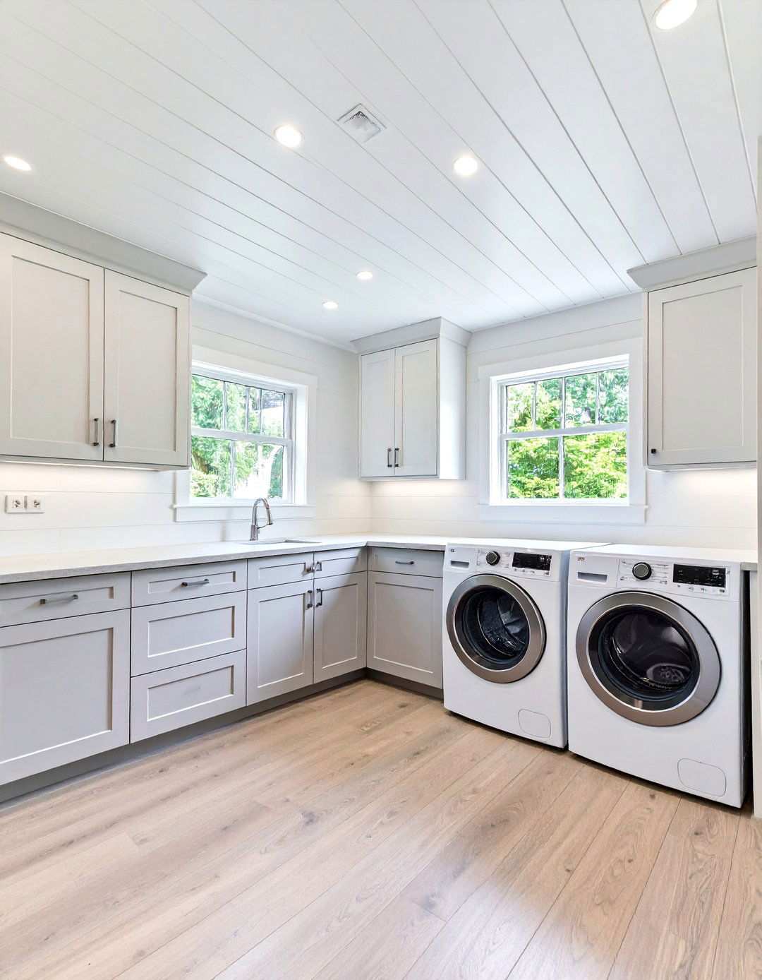 Shiplap Ceiling with Modern Fixtures - 24 Shiplap Laundry Room Ideas