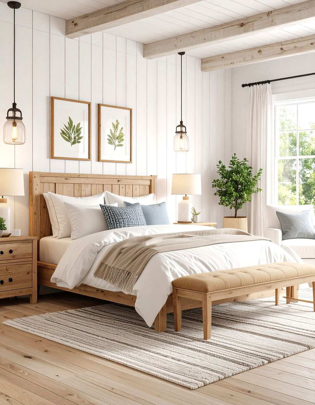Shiplap Wall Farmhouse Bedroom - 24 Rustic Bedroom Ideas