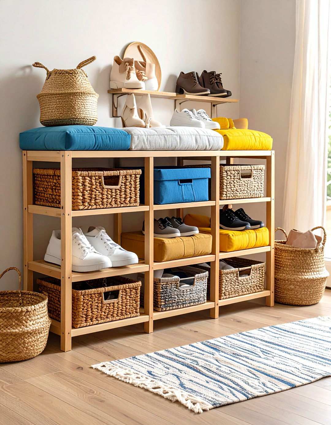 Shoe Storage Bench With Cubbies - 24 Milk Crate Storage Ideas