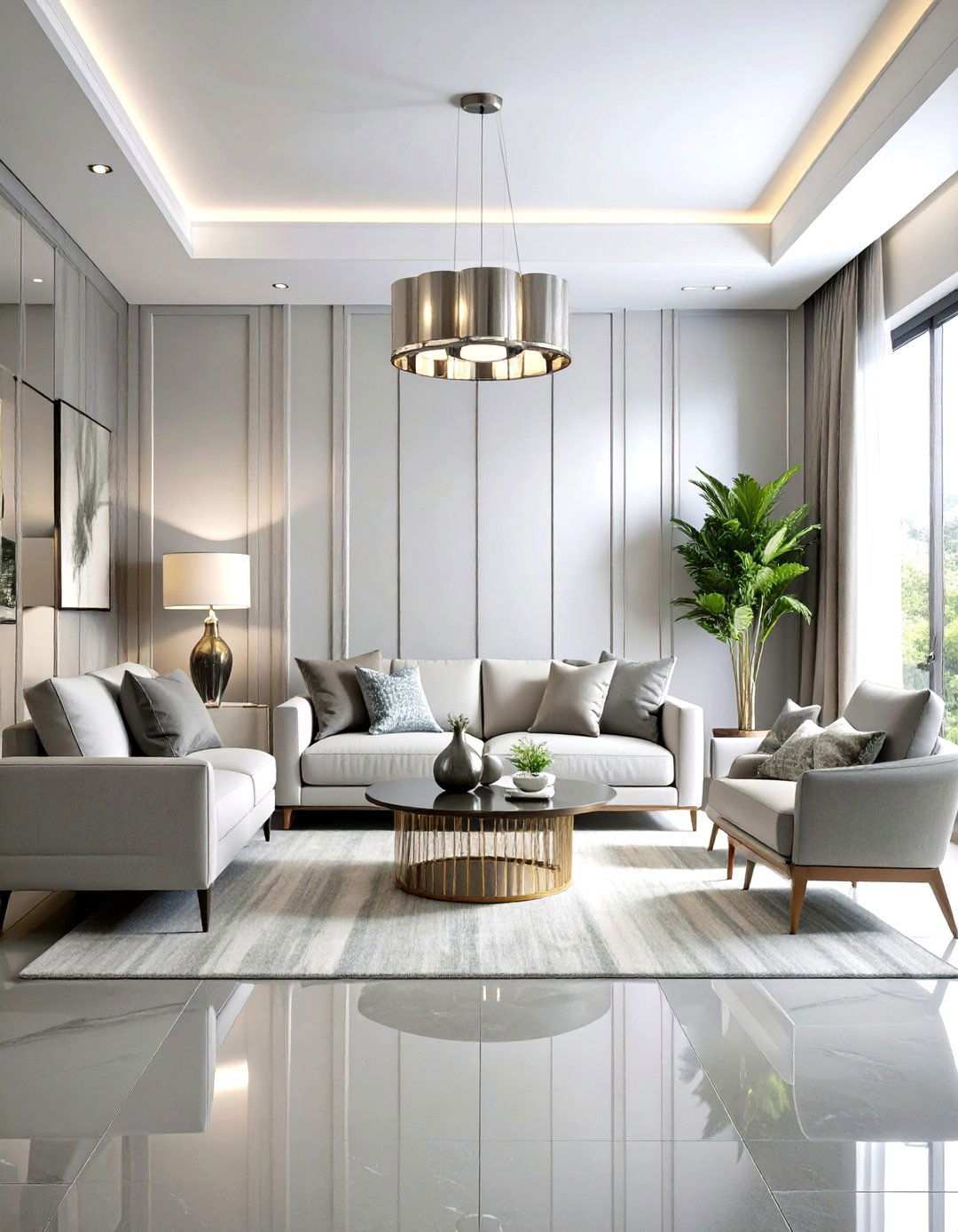 Silver Accent Wall Living Room Design - 24 Silver Living Room Ideas