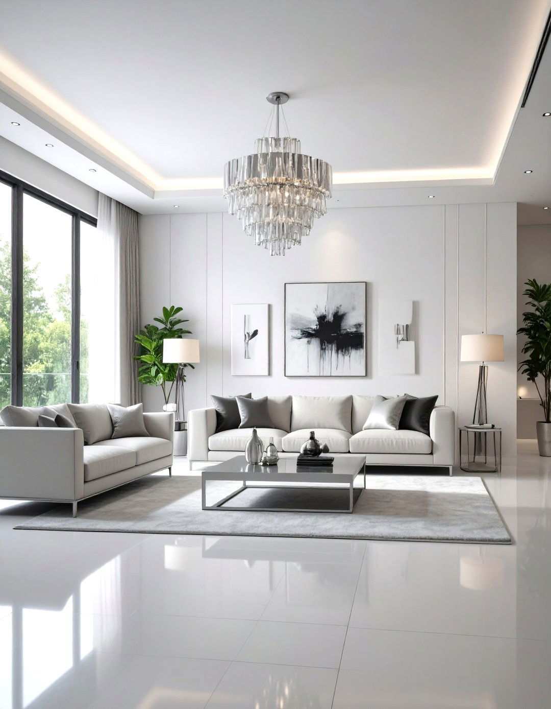Silver Art Gallery Living Room Design - 24 Silver Living Room Ideas