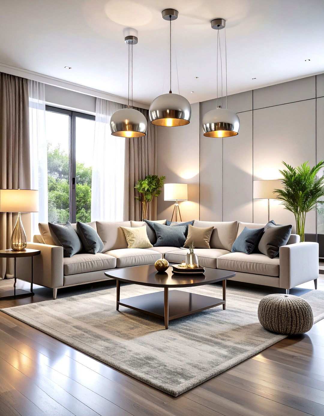 Silver Lighting Focused Living Room Design - 24 Silver Living Room Ideas