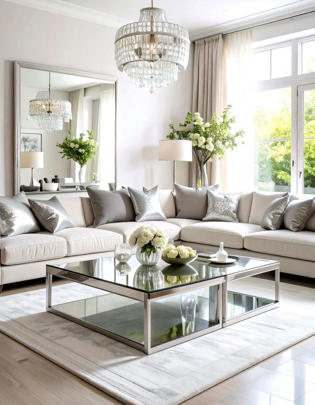 Silver Mirror Reflective Living Room Design - 24 Silver Living Room Ideas