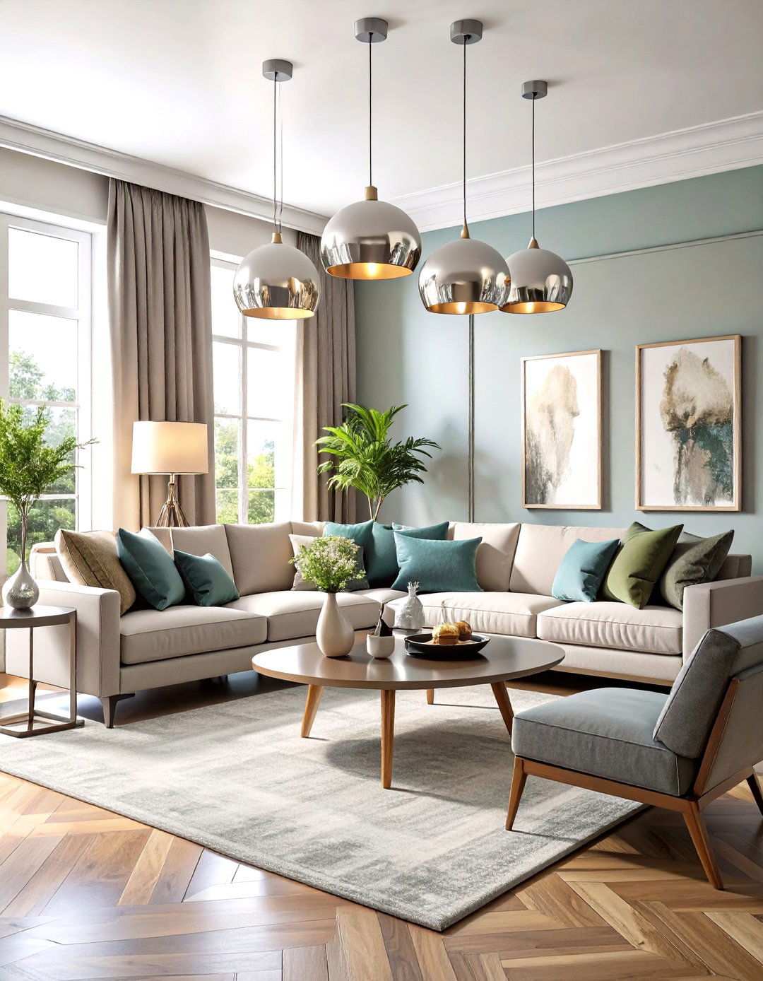 Silver Pendant Light Living Room Design - 24 Silver Living Room Ideas