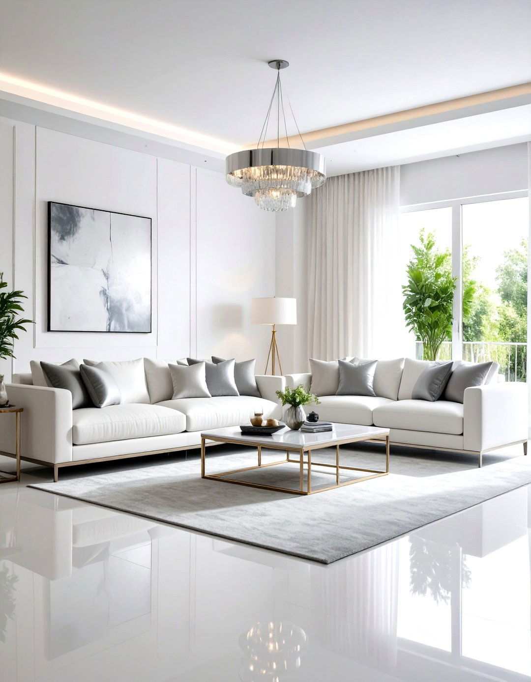 Silver White Clean Living Room Aesthetic - 24 Silver Living Room Ideas