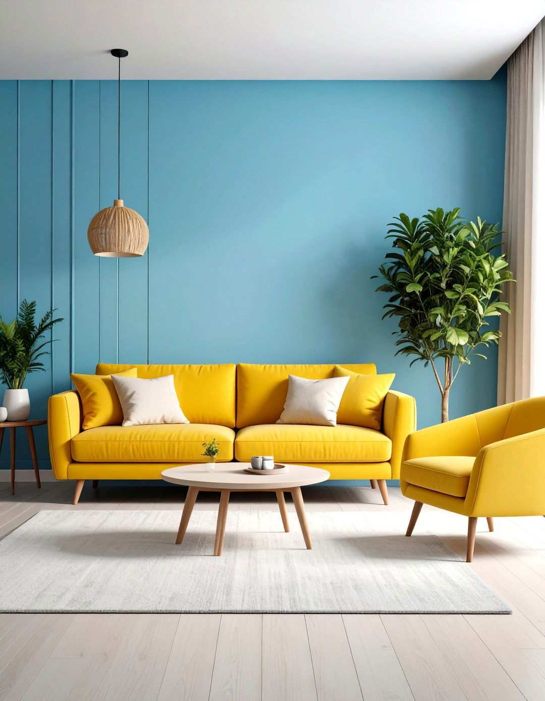 Sky Blue and Cream Yellow Minimalist - 24 Yellow and Blue Living Room Ideas