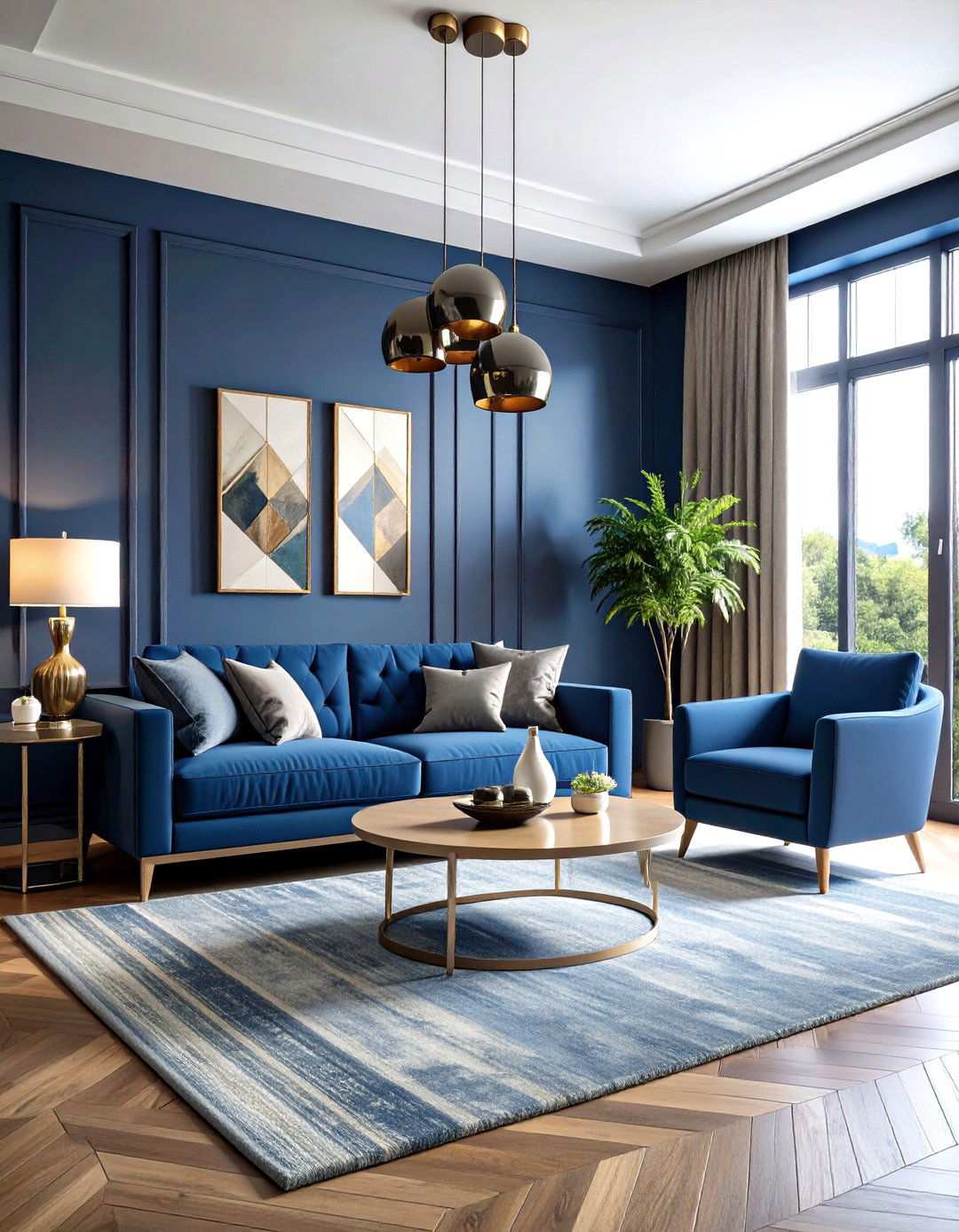 Slate Blue Contemporary Living Room - 24 Monochromatic Living Room Ideas