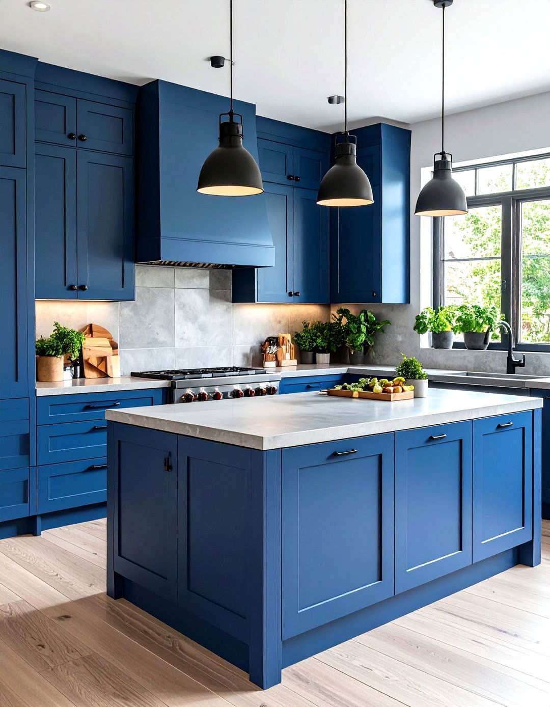 Slate Blue Modern Cabinets with Concrete Countertops - 24 Light Blue Kitchen Cabinets Ideas