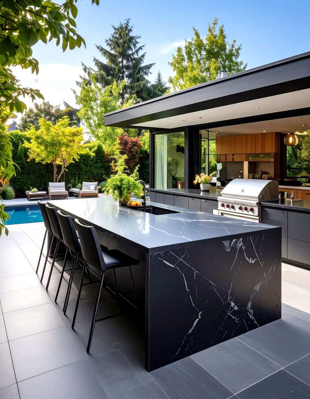 Slate Dark Contemporary Design - 24 Outdoor Kitchen Countertop Ideas